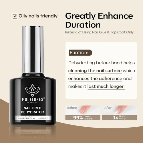 Miniatura 4 de Modelones - Adhesivo en gel para uñas con capa superior y deshidratador de preparación, 3 piezas de 15 ml, kit de adhesivo en gel 9 en 1