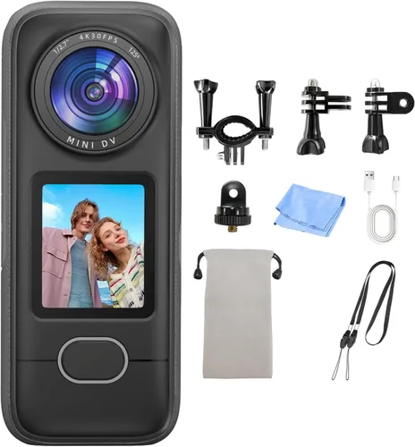 Cámara de acción 4K, 3.5 horas de duración de la batería, grabación manos libres, cámara de vlogging portátil IPX6 impermeable con pantalla HD de