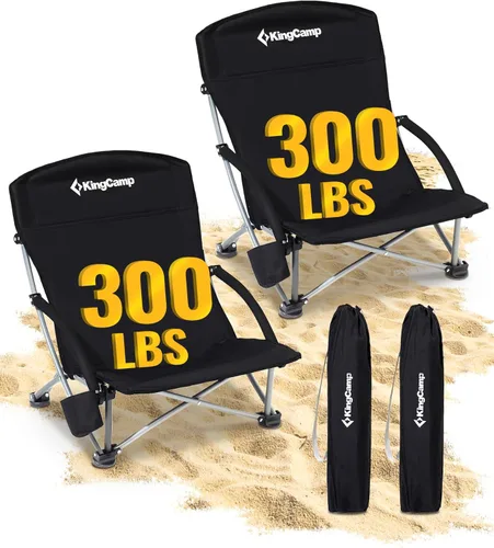 Miniatura 23 de KingCamp Silla de playa baja, silla de camping plegable con respaldo alto para adultos, asiento de malla transpirable de gran tamaño, silla portátil