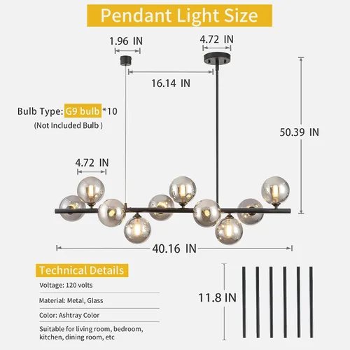 Miniatura 4 de Candelabros lineales para comedor de 10 luces, lámpara lineal moderna Sputnik, lámpara de techo Sputnik, luces de isla de 40 pulgadas para cocina