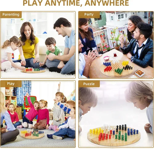 Miniatura 5 de Win SPORTS Tablero de damas chinas, juego de estrategia clásico y diversión para toda la familia, incluye 60 clavijas de madera en 6 colores, hechas