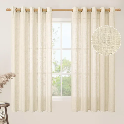 Miniatura 82 de LAMIT Cortinas de lino sintético para dormitorio, paneles filtrantes de luz, cortinas de lino con protección de privacidad con ojales para ventanas