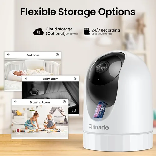 Miniatura 6 de Cinnado - Cámara de seguridad para interiores 2K, cámaras WiFi 360° para seguridad del hogar, cámara para mascotas/perros/bebés con aplicación
