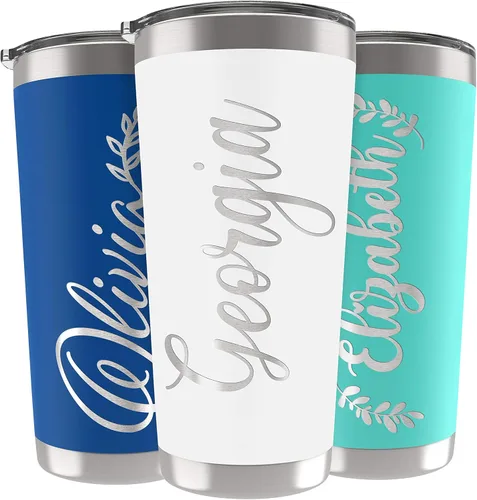 Miniatura 23 de Vasos delgados personalizados con tapa, regalos para ella de 20 onzas, rosa intenso, 12 diseños, vaso grabado personalizado con nombre, tazas Rosa