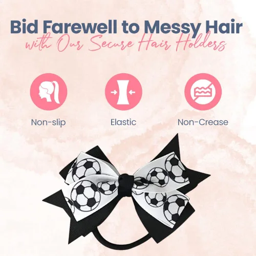 Miniatura 4 de Sportybella - Juego de accesorios para el cabello de fútbol: adorables impresiones de balón de fútbol en blanco y negro, lazos para el cabello