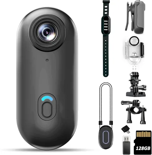 Mini Cámara Corporal 4K 128GB - Cámara Corporal de Acción con Audio y Video - Grabación Impermeable Manos Libres Cámaras Vestibles - Videocámara