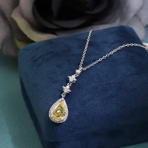 Miniatura 9 de TIANYU GEMS Collar con colgante de moissanita amarilla de 2 quilates para mujer, plata de ley chapada en oro amarillo de 18 quilates, pera amarilla