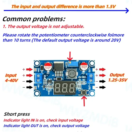 Miniatura 3 de WWZMDiB 3 unids LM2596 DC a DC Buck Convertidor LED Indicador Pantalla 4-40V a 1.25-35V Fuente de alimentación Step Down Módulo (3 piezas)