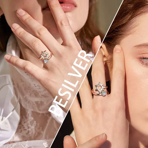 Miniatura 4 de Jewmon Anillo de plata de ley con estrella de David para mujer – Anillo ajustable Magen David – Amuleto Wicca – Regalos judíos