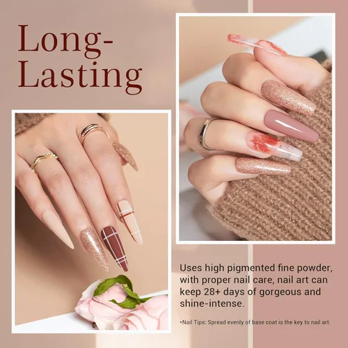 Miniatura 5 de AZUREBEAUTY Kit de iniciación de uñas en polvo de inmersión, 4 colores de otoño, piel nude, marrón, purpurina, juego de líquido de polvo