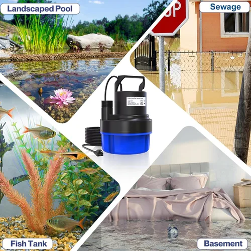 Miniatura 8 de AgiiMan Bomba de agua sumergible de 1/2 HP, bomba de sumidero portátil de 2200 GPH para drenaje de piscina, bomba de cubierta de piscina con cable