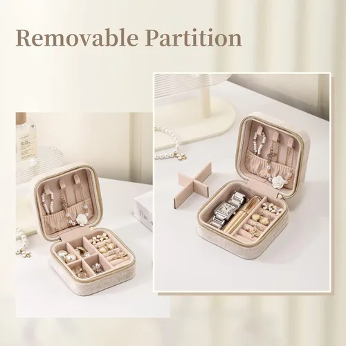 Miniatura 6 de CASEGRACE Joyero de viaje, joyero de terciopelo de felpa, organizador de viaje pequeño, organizador de viajes, anillos, collares, pulseras, aretes