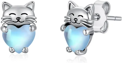 Aretes de plata de ley 925 con diseño de gato, bonitos aretes de gato con diseño de gatito, joyería de regalo para mujeres y niñas, aretes