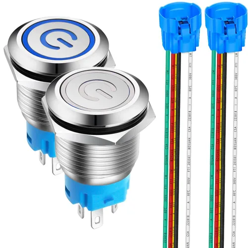 Miniatura 7 de Gebildet Interruptor de botón de enclavamiento de 19 mm, 12V-24V/5A, de acero inoxidable, con símbolo de alimentación, LED 1NO1NC SPDT ON Off