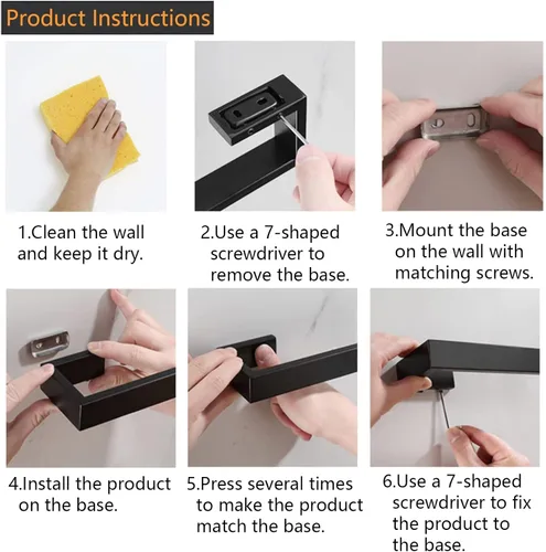 Miniatura 7 de JOPOFI Toallero de mano de 2 piezas, toallero de acero inoxidable grueso para pared de baño, barra de toalla de mano rectangular de diseño moderno