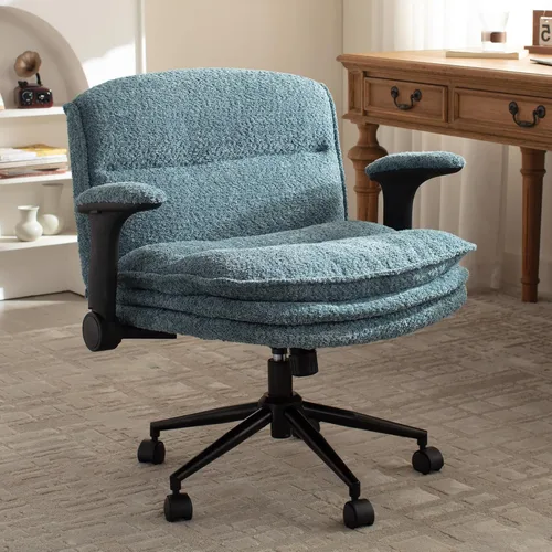 Miniatura 10 de Dowinx Silla cruzada con brazos y ruedas abatibles ajustables, cómodo sillón ergonómico de escritorio de oficina con cojines de 3 capas, silla