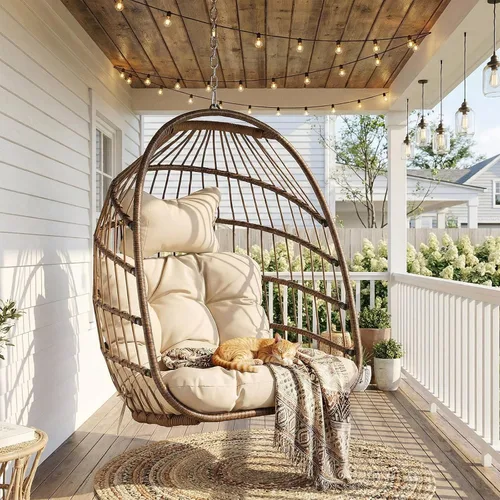 Miniatura 12 de Nicesoul Silla colgante para huevos al aire libre sin soporte, cesta de huevos para interiores con cojín, silla hamaca en forma de huevo de 350 Gris