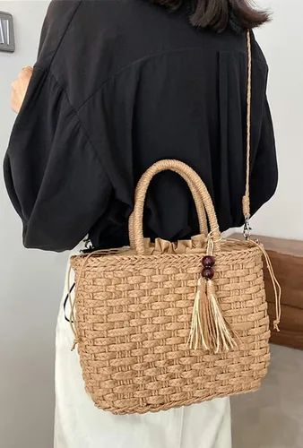 Miniatura 4 de Caistre Handwoven Straw Bag for Women Lightweight Shopping Tote Handbag Purse Boho Bag