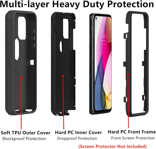 Miniatura 2 de Funda protectora resistente para Motorola Moto G Stylus 2021, a prueba de golpes, a prueba de polvo, 3 en 1, para Moto G Stylus 5G 2021 (negro)
