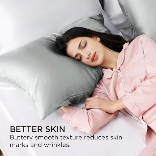 Miniatura 5 de Bedsure Juego de 2 fundas de almohada de satén con cremallera, similar a las fundas de almohada de seda, juego de 2 fundas de almohada de satén 03