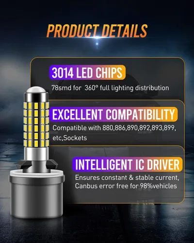 Miniatura 9 de Bombilla LED antiniebla 880 3000K amarillo ámbar 300% súper brillante 1:1 tamaño mini 886 890 892 893 bombilla LED con proyector para luces