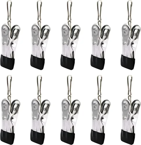10 alfileres pequeños con gancho para colgar fácilmente, pinzas de acero inoxidable, clips de agarre de metal para lavandería, antioxidante,