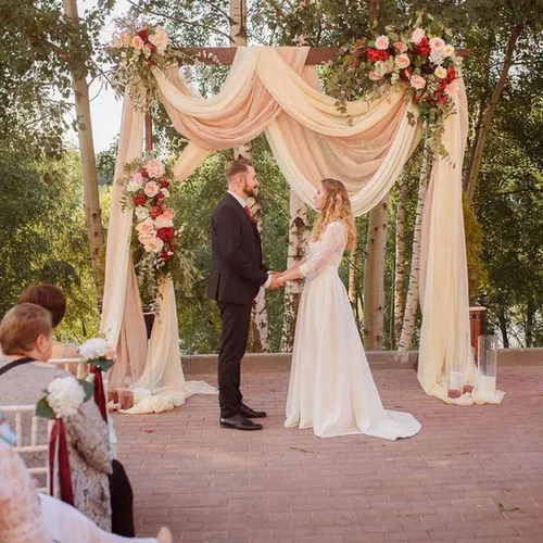 Miniatura 4 de Tela para envolver arco de boda, 63 x 32 pies, cortinas de arco de boda de tul champán, cortinas de telón de fondo transparentes para ceremonia