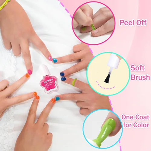 Miniatura 3 de Lukax Juego de esmaltes de uñas para niñas – 12 colores no tóxicos seguros para niños pequeños, a base de agua, despegar y quitar bajo olor