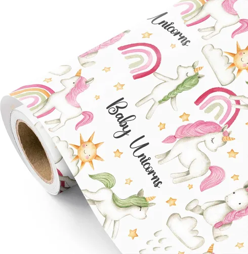 Miniatura 16 de WRAPAHOLIC Rollo de papel de regalo Kraft Animal - Mini Rollo - 17 pulgadas x 16.5 pies - Diseño de mono, elefante y dinosaurio lindos, perfecto
