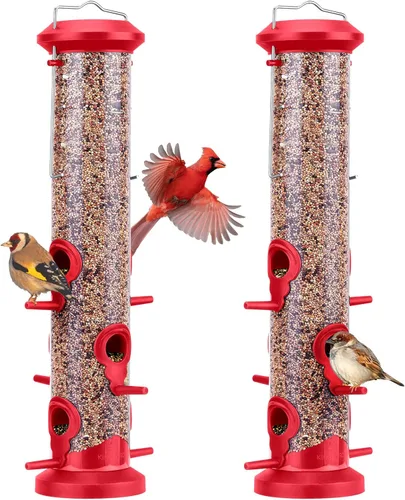 Miniatura 9 de Kingsyard Paquete de 2 alimentadores de tubo con 6 puertos de alimentación para colgar en exteriores, plástico duro de alta calidad resistente a