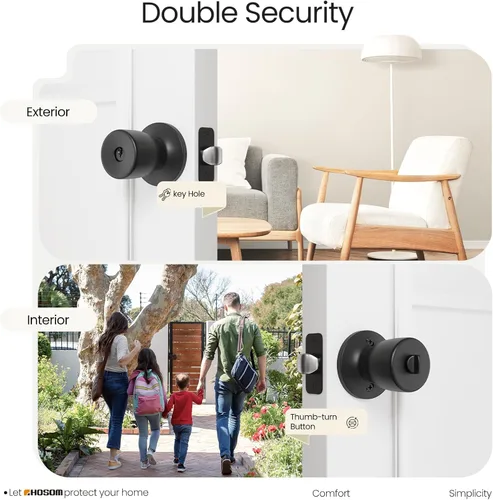 Miniatura 4 de HOSOM - Paquete de 1 perilla de puerta con cerradura y llave, perillas de puerta exterior color negro mate para dormitorio y baño, perilla de puerta