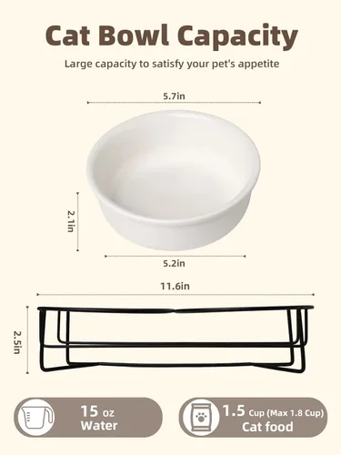 Miniatura 2 de GDCZ Soporte elevado para cuenco para gatos, soporte de metal de 11.6 pulgadas con 2 cuencos de cerámica extraíbles de 15 onzas para comida y agua