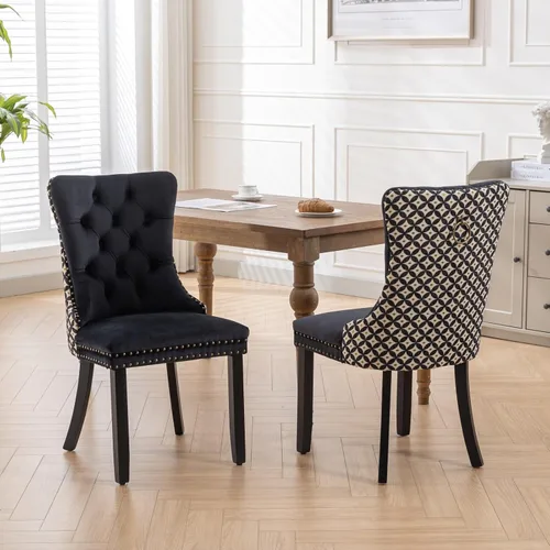 Miniatura 31 de Juego de 2 sillas de comedor de terciopelo, sillas decorativas tapizadas con botón acolchonado, ribete de cabeza de clavo y tirador de anillo Naranja