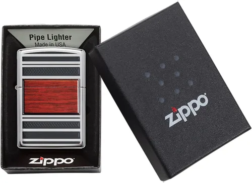 Miniatura 6 de Zippo Encendedor de Bolsillo para Pipa de Cromo Altamente Pulido con Veta de Madera