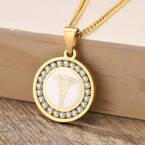 Miniatura 124 de VNOX Collar con colgante personalizado de acero inoxidable con grabado personalizado para identificación de alerta médica de emergencia para hombres
