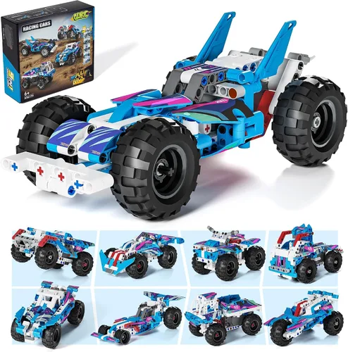 Technic - Juego de construcción de autos con retroceso 9 en 1, modelos de vehículos de carreras todoterreno para niños y niñas, juguete de