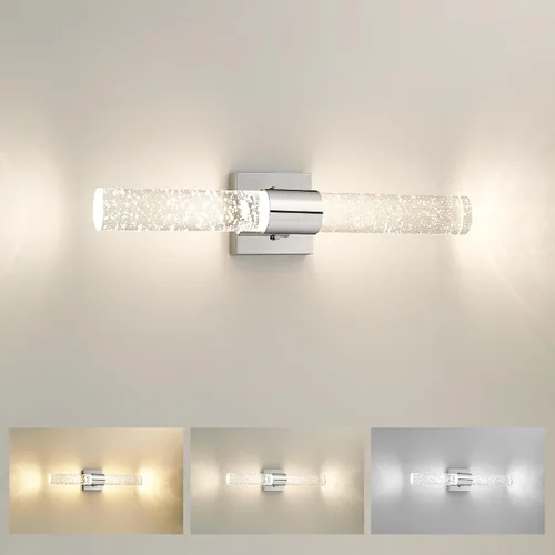 Luces de tocador cromadas, luces LED HWH de baño sobre espejo de 11 W con vidrio de burbujas, aplique de pared moderno de cristal, 3000 K/4000