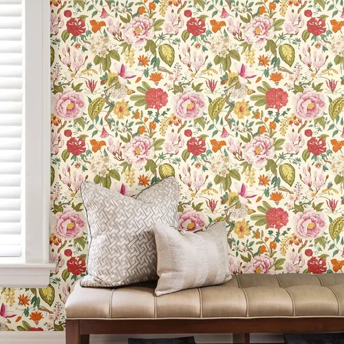 Miniatura 2 de Blooming Wall DPYC02-1 - Papel tapiz autoadhesivo con textura de peonía y flores primaverales, decoración de pared