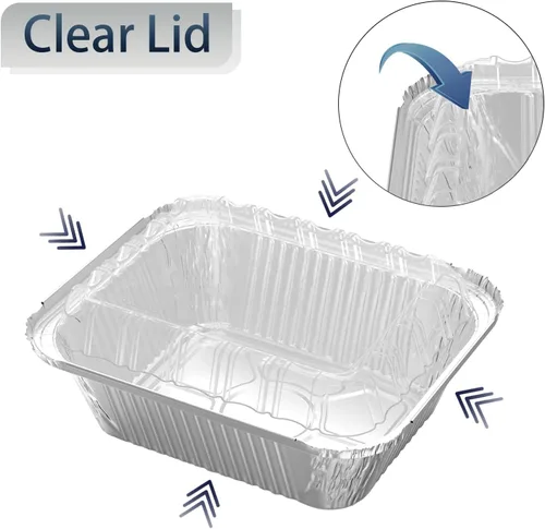 Miniatura 3 de iHomeSet Paquete de 25 unidades de 1 libra de sartén rectangular desechable de papel de aluminio con tapas de domo de plástico transparente de 16