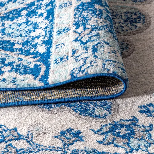 Miniatura 7 de JONATHAN Y - Alfombra de pasillo estilo bohemio vintage en crema/azul, 2x8, medallón de estilo bohemio, floral, de fácil limpieza, de alto tráfico