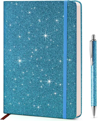 Miniatura 11 de Cuaderno negro con purpurina, 8.4 x 5.7 pulgadas, 200 páginas rayadas, diario brillante sin desprendimiento para niñas y mujeres, diario de tapa