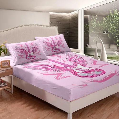 Miniatura 31 de Castle Fairy Juego de sábanas de botas de vaquero, tamaño individual, juego de ropa de cama de guitarra musical bohemia de 3 piezas para niños