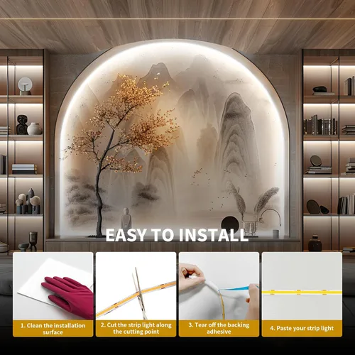 Miniatura 8 de COB - Tira de luz LED de 40 pies/39.4 ft (1 rollo), blanco frío, 6500 K, alto lumen, CRI 90+ con adaptador de corriente con certificación UL
