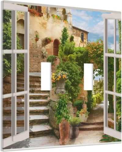 Miniatura 44 de Cubierta de placa de pared con palmera verde de planta tropical, cubierta de interruptor de luz de 1 cuadrilla, hojas de plátano, flores rosas