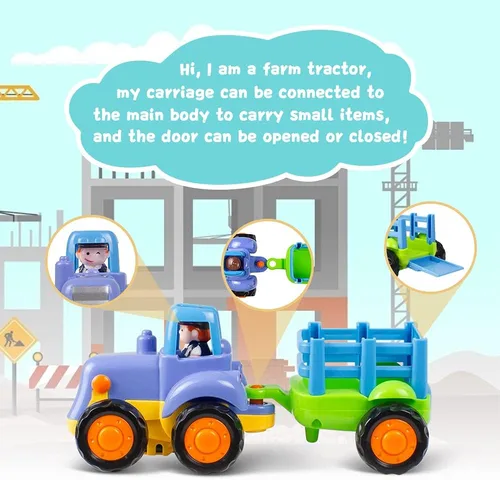 Miniatura 3 de Juego de tractor, excavadora, camión mezclador y volcador de fricción Push and Go de Huile, para bebés y niños
