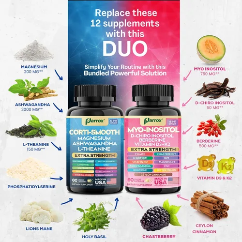 Miniatura 4 de Paquete de Suplementos Parox Cortisol y Myo-Inositol, Paquete de Calma y Suavidad, Equilibrio de Cortisol 13-en-1, Magnesio, Ashwagandha, L-Teanina