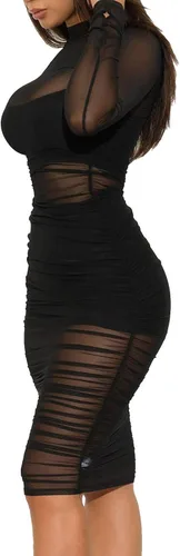 Miniatura 3 de Sprifloral - Vestido largo sexi y entallado para mujer diseño de manga larga cuello alto colorido de malla transparente
