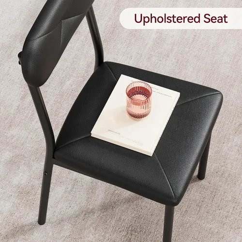 Miniatura 5 de Mesa de comedor de cocina y sillas tapizadas para 4, mesa rectangular de madera para 4 asientos, juego de comedor industrial de 5 piezas