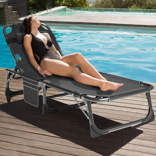 Miniatura 5 de MOPHOTO Silla de Descanso Plegable de 5 Posiciones, Catre Plegable, Silla de Descanso Portátil para Exteriores para Bronceado Solar, Perfecta