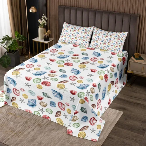 Miniatura 35 de Erosebridal Juego de colcha náutica, juego de edredón de lancha de vela, faro, acuarela con temática oceánica, juego de ropa de cama de verano